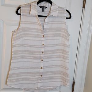 Ellen Tracy Striped Linen Sleeveless Tunic Size M